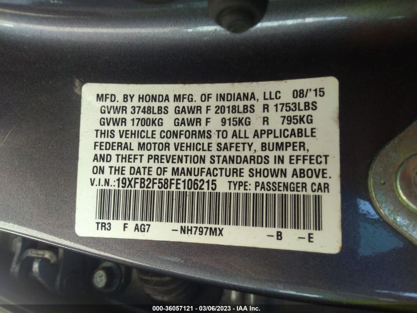 2015 HONDA CIVIC SEDAN LX - 19XFB2F58FE106215