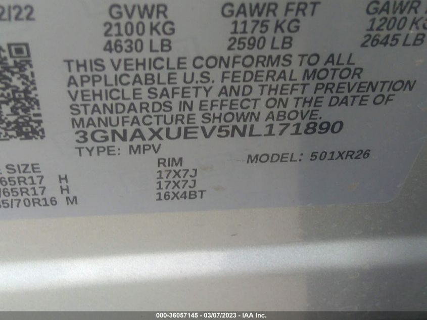 2022 CHEVROLET EQUINOX LT - 3GNAXUEV5NL171890