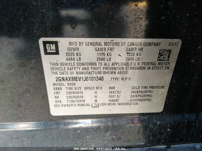 2018 CHEVROLET EQUINOX PREMIER - 2GNAXMEV1J6101348