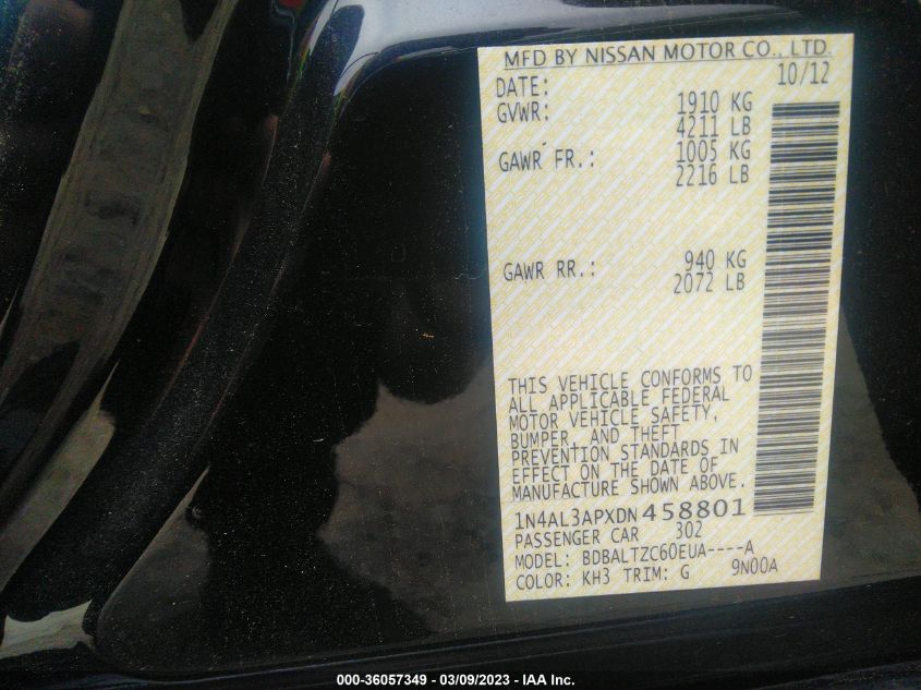 2013 NISSAN ALTIMA 2.5 SV - 1N4AL3APXDN458801