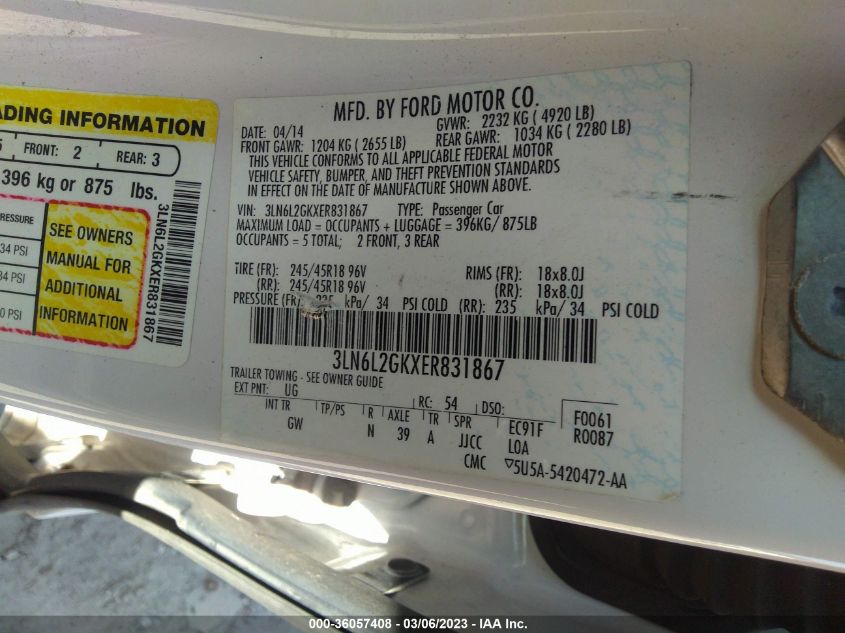 2014 LINCOLN MKZ - 3LN6L2GKXER831867