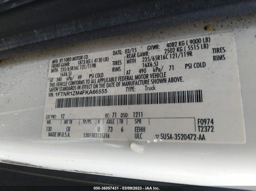 2015 FORD TRANSIT CARGO VAN - 1FTNR1ZM4FKA66555