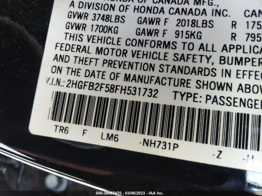 2015 HONDA CIVIC SEDAN LX - 2HGFB2F58FH531732