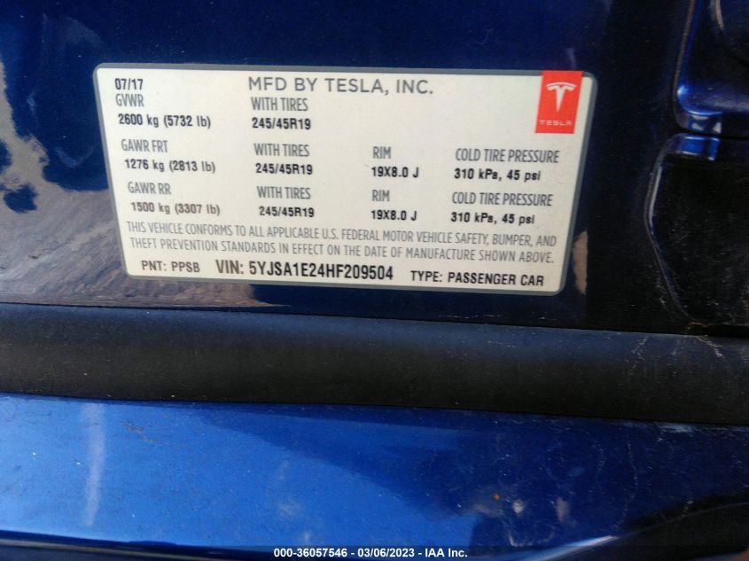 2017 TESLA MODEL S 100D/90D/75D/60D/P100D - 5YJSA1E24HF209504