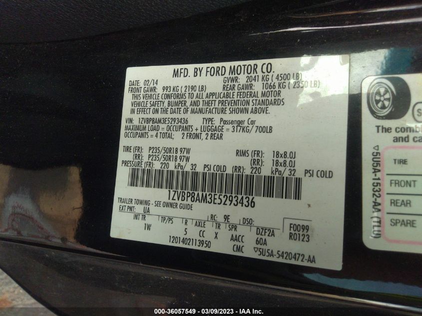 2014 FORD MUSTANG V6 - 1ZVBP8AM3E5293436