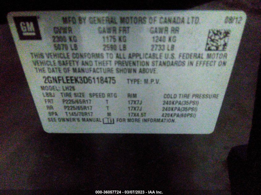 2013 CHEVROLET EQUINOX LT - 2GNFLEEK3D6118475