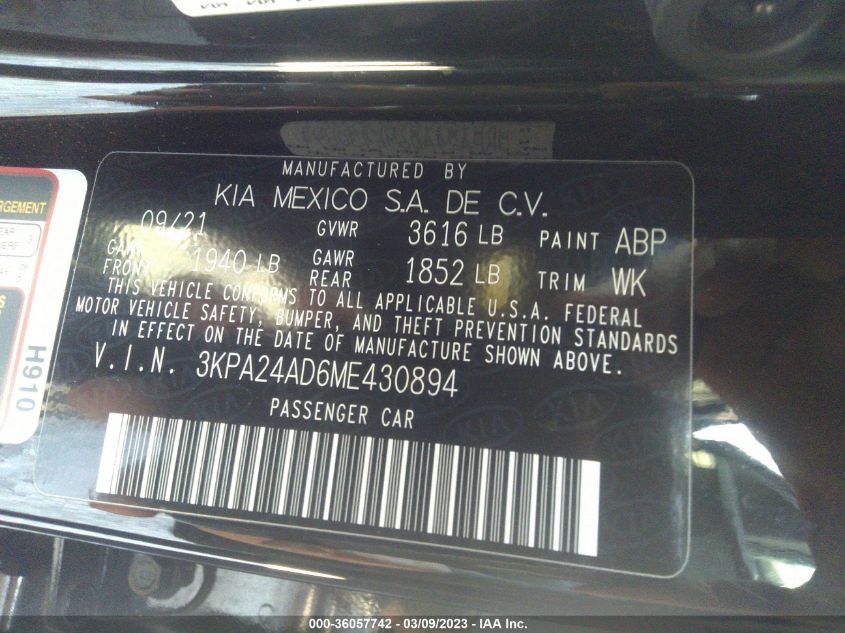2021 KIA RIO LX - 3KPA24AD6ME430894