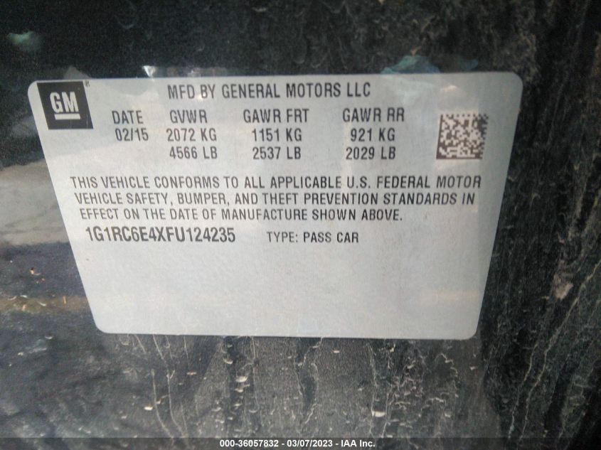 2015 CHEVROLET VOLT - 1G1RC6E4XFU124235