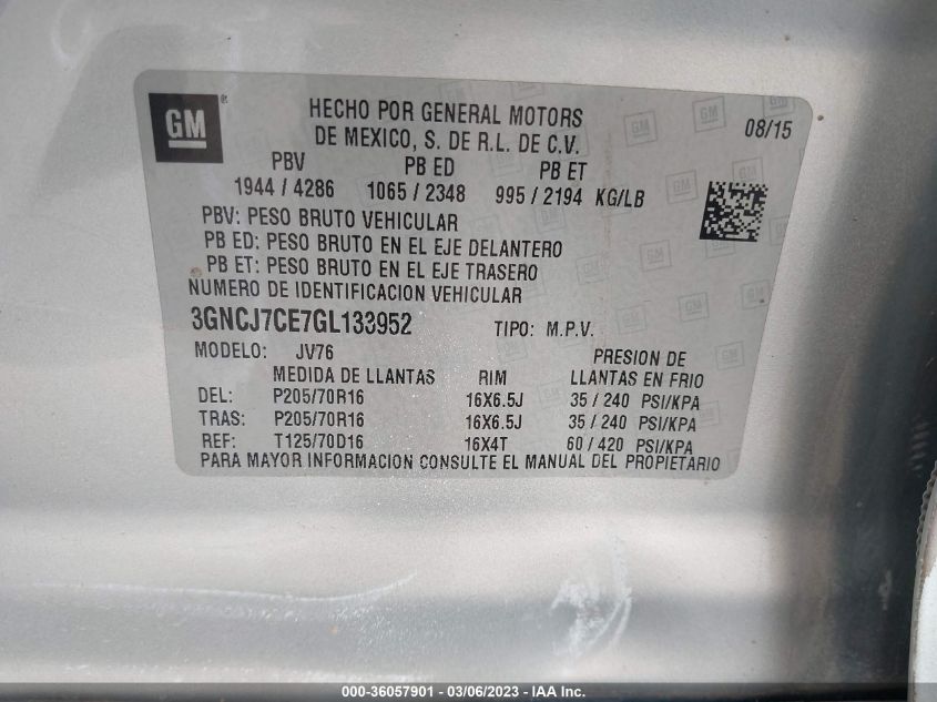 2016 CHEVROLET TRAX - 3GNCJ7CE7GL133952