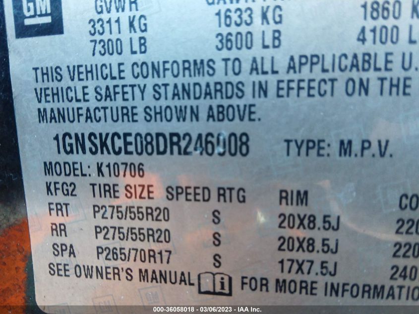 2013 CHEVROLET TAHOE LTZ - 1GNSKCE08DR246008