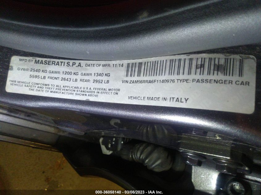 2015 MASERATI QUATTROPORTE S Q4 ZAM56RRA6F1140976