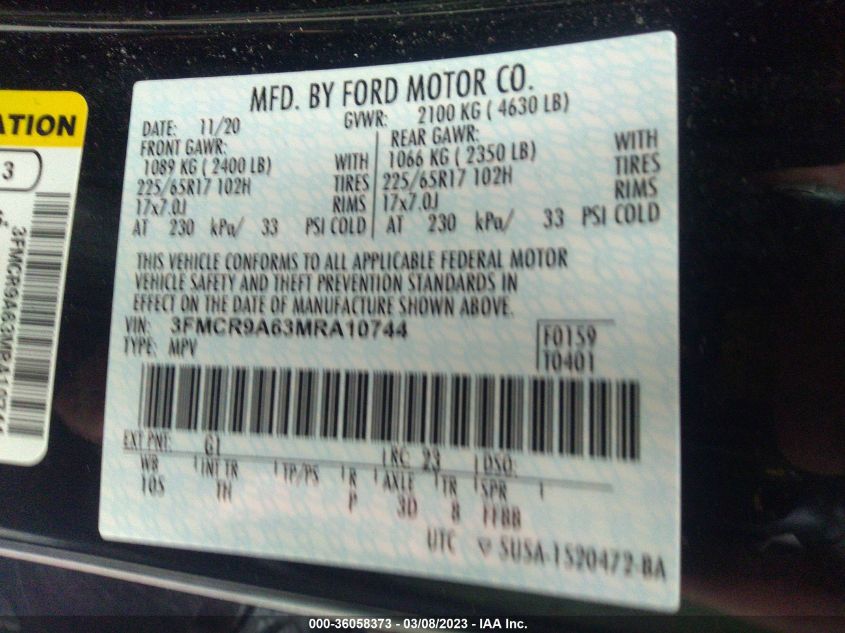 2021 FORD BRONCO SPORT BASE - 3FMCR9A63MRA10744