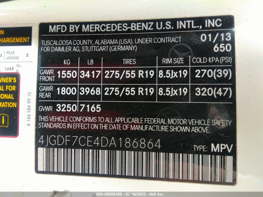 2013 MERCEDES-BENZ GL-CLASS GL 450 4JGDF7CE4DA186864