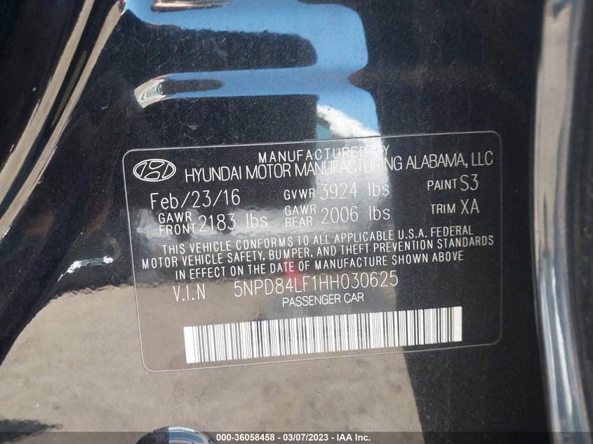 VIN 5NPD84LF1HH030625 2017 HYUNDAI ELANTRA LIMITED