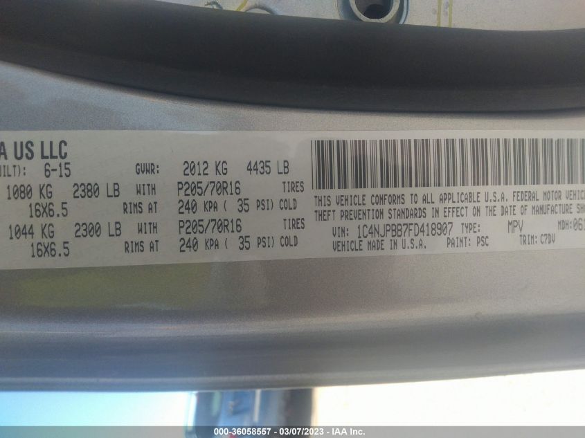 2015 JEEP PATRIOT SPORT - 1C4NJPBB7FD418907