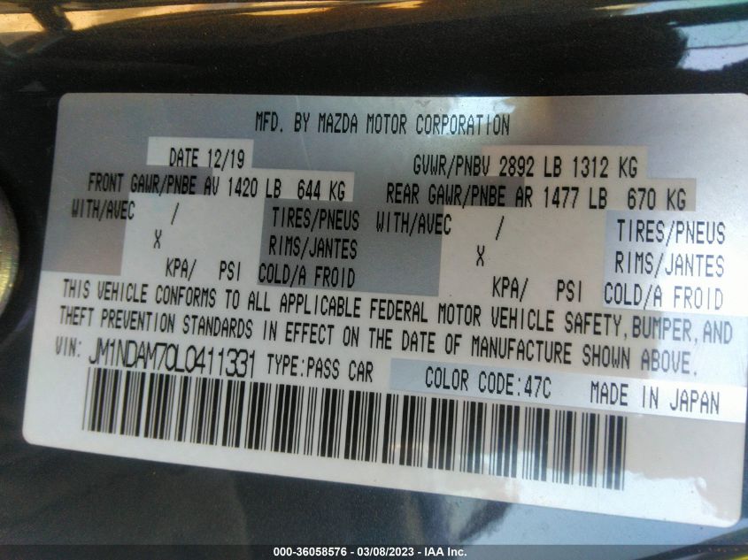 2020 MAZDA MX-5 MIATA RF GRAND TOURING JM1NDAM70L0411331