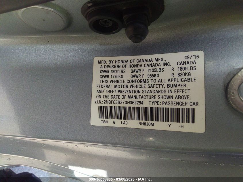 2016 HONDA CIVIC COUPE EX-T - 2HGFC3B37GH362294