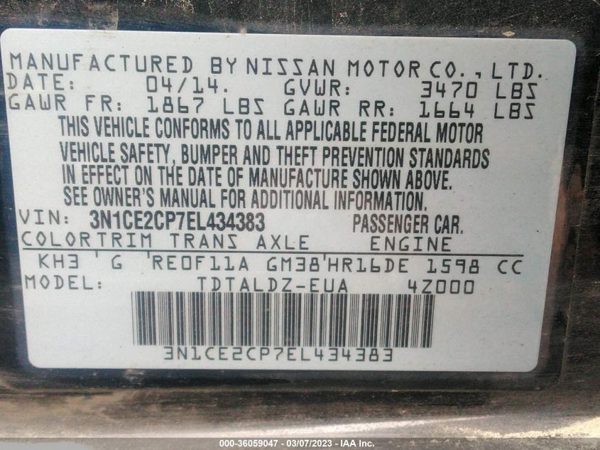 2014 NISSAN VERSA NOTE SV - 3N1CE2CP7EL434383