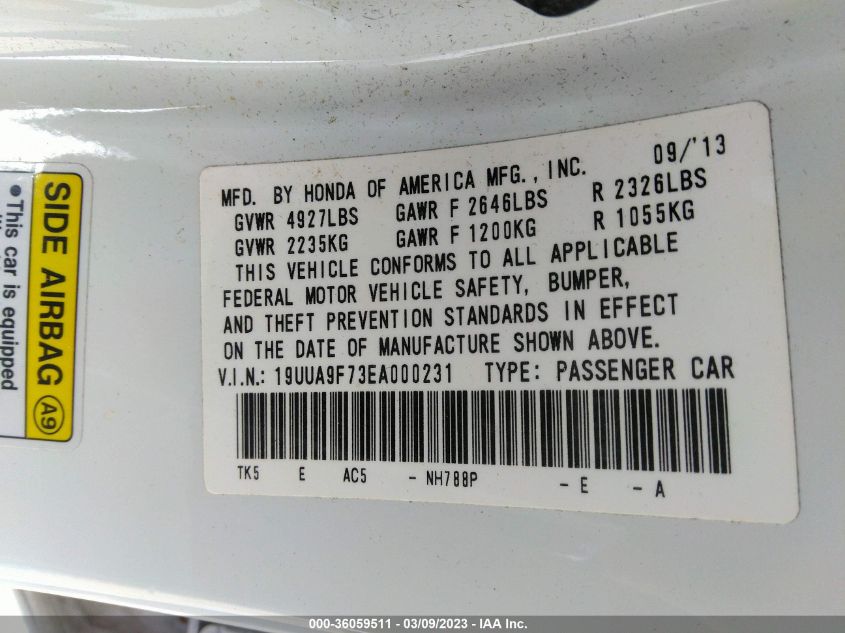2014 ACURA TL ADVANCE - 19UUA9F73EA000231