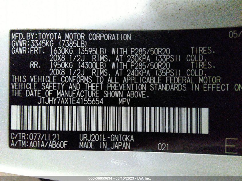 2014 LEXUS LX 570 JTJHY7AX1E4155654