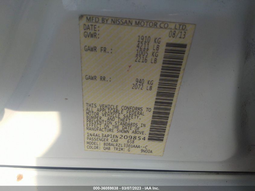 2014 NISSAN ALTIMA 2.5 S - 1N4AL3AP1EN209854