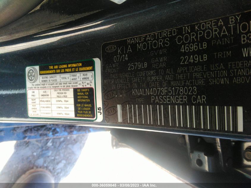 2015 KIA CADENZA PREMIUM KNALN4D73F5178023