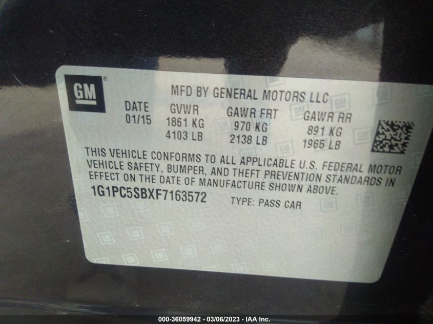 2015 CHEVROLET CRUZE LT - 1G1PC5SBXF7163572