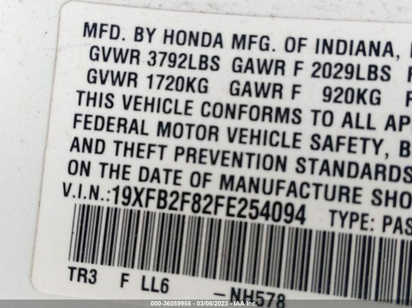 2015 HONDA CIVIC EX - 19XFB2F82FE254094