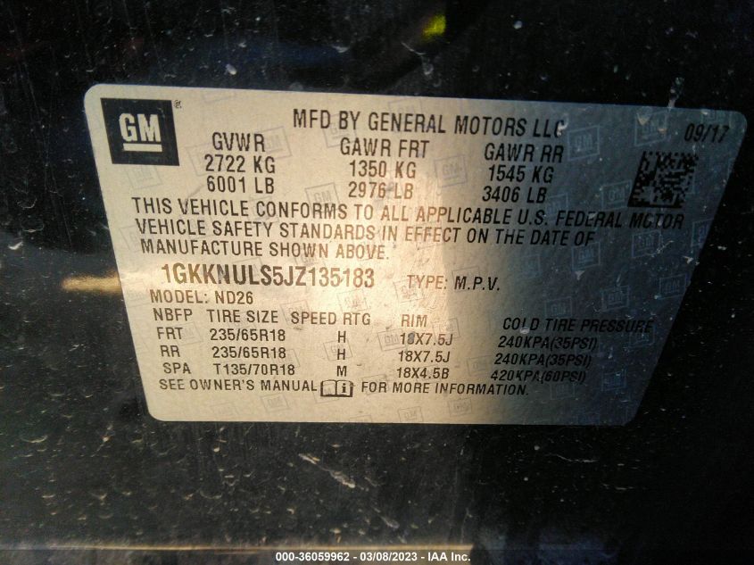 2018 GMC ACADIA SLT - 1GKKNULS5JZ135183