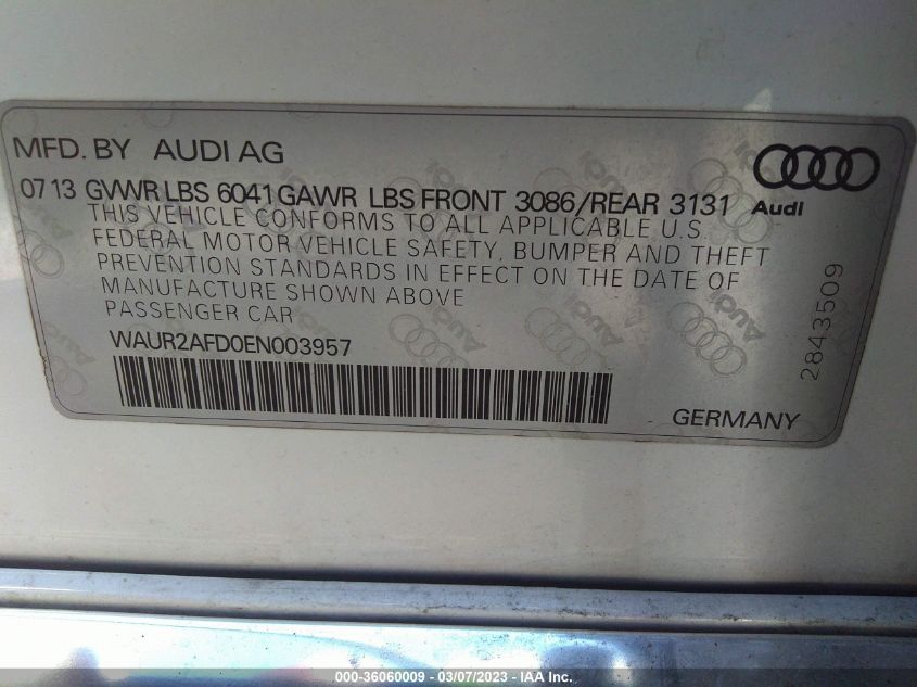 2014 AUDI A8 L 4.0T - WAUR2AFD0EN003957