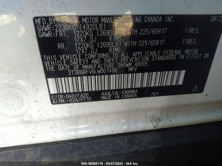 2020 TOYOTA RAV4 HYBRID XLE - 2T3R6RFV6LW001490