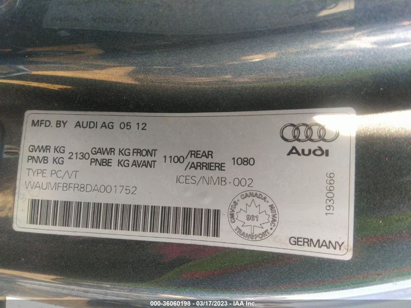 2013 AUDI A5 PREMIUM - WAUMFBFR8DA001752