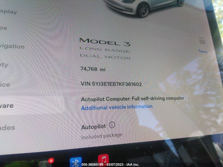 2019 TESLA MODEL 3 LONG RANGE - 5YJ3E1EB7KF361602