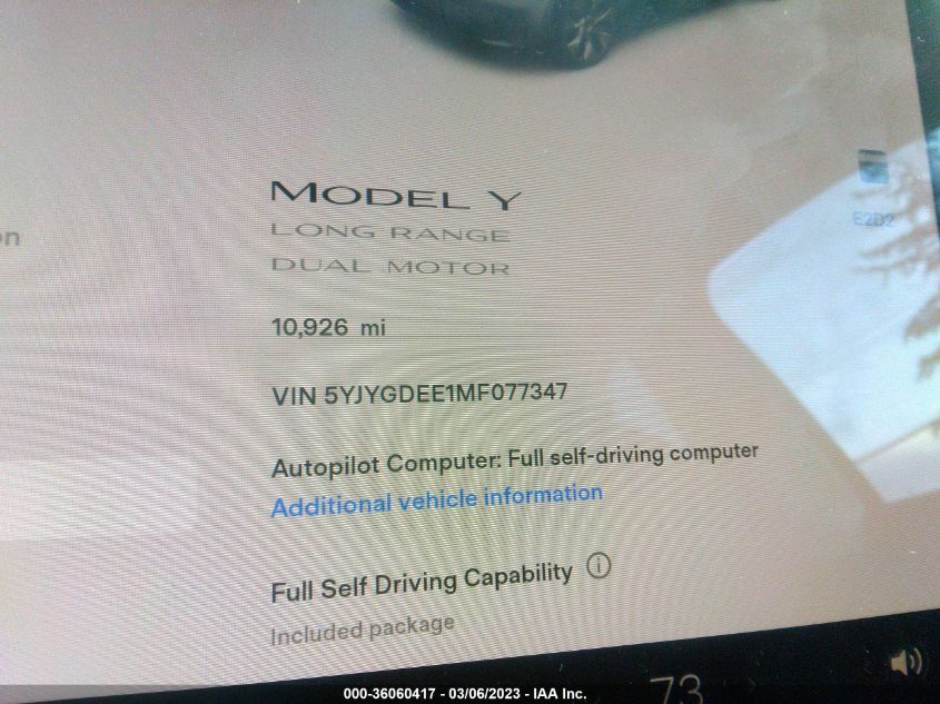 2021 TESLA MODEL Y LONG RANGE - 5YJYGDEE1MF077347
