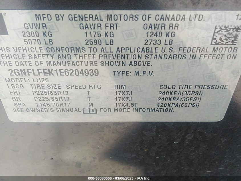 2014 CHEVROLET EQUINOX LT - 2GNFLFEK1E6204939