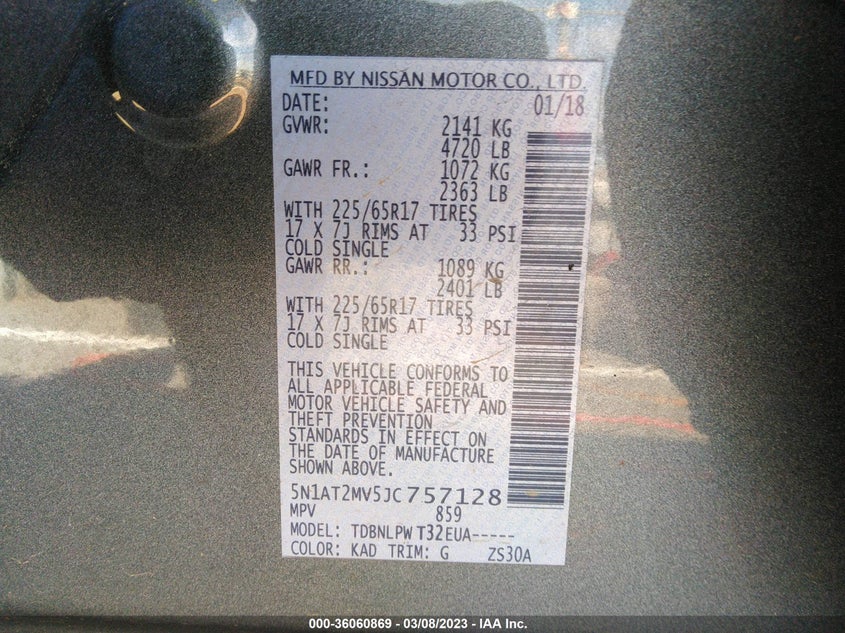 VIN 5N1AT2MV5JC757128 2018 NISSAN ROGUE S