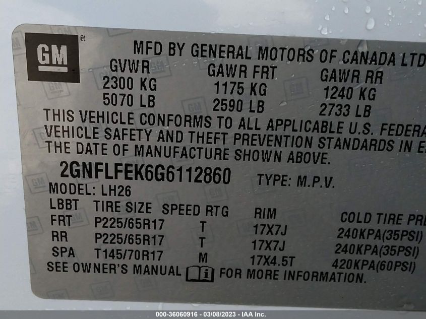 2016 CHEVROLET EQUINOX LT - 2GNFLFEK6G6112860