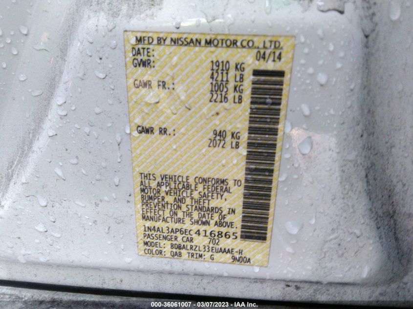 2014 NISSAN ALTIMA 2.5 S - 1N4AL3AP6EC416865