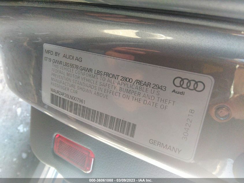 2020 AUDI A7 PREMIUM PLUS - WAUR2AF26LN007961