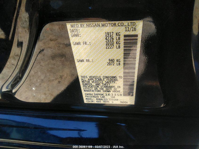 2017 NISSAN ALTIMA 2.5 SV - 1N4AL3APXHC163358