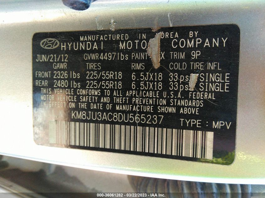 2013 HYUNDAI TUCSON LIMITED - KM8JU3AC8DU565237