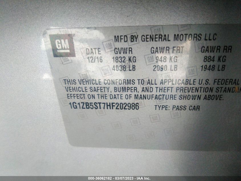 2017 CHEVROLET MALIBU LS - 1G1ZB5ST7HF202986
