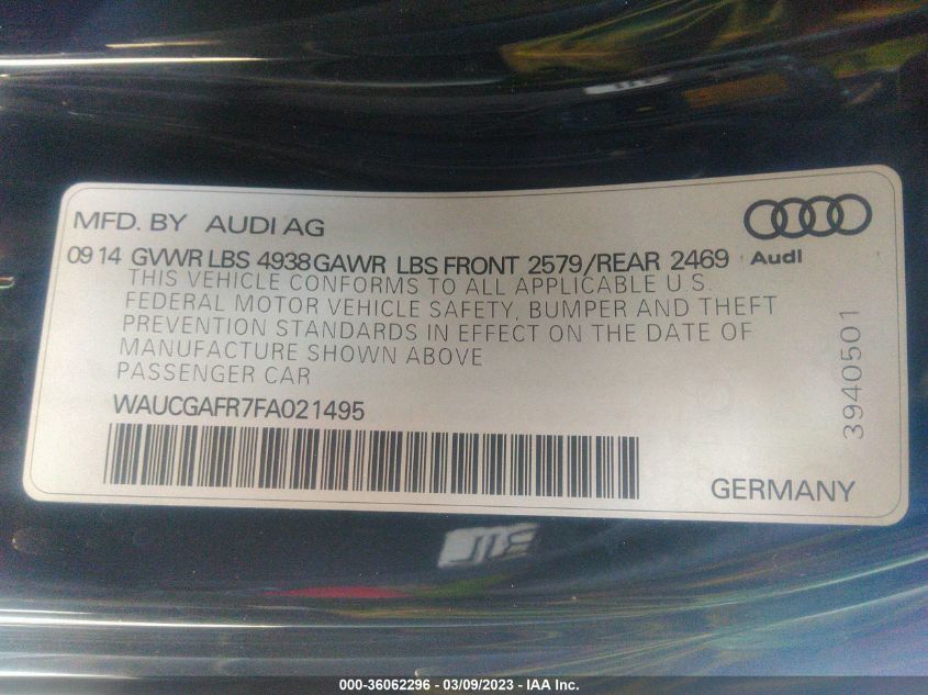 2015 AUDI S5 PREMIUM PLUS WAUCGAFR7FA021495