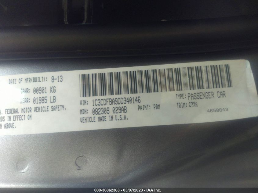 2013 DODGE DART SXT - 1C3CDFBA9DD340146