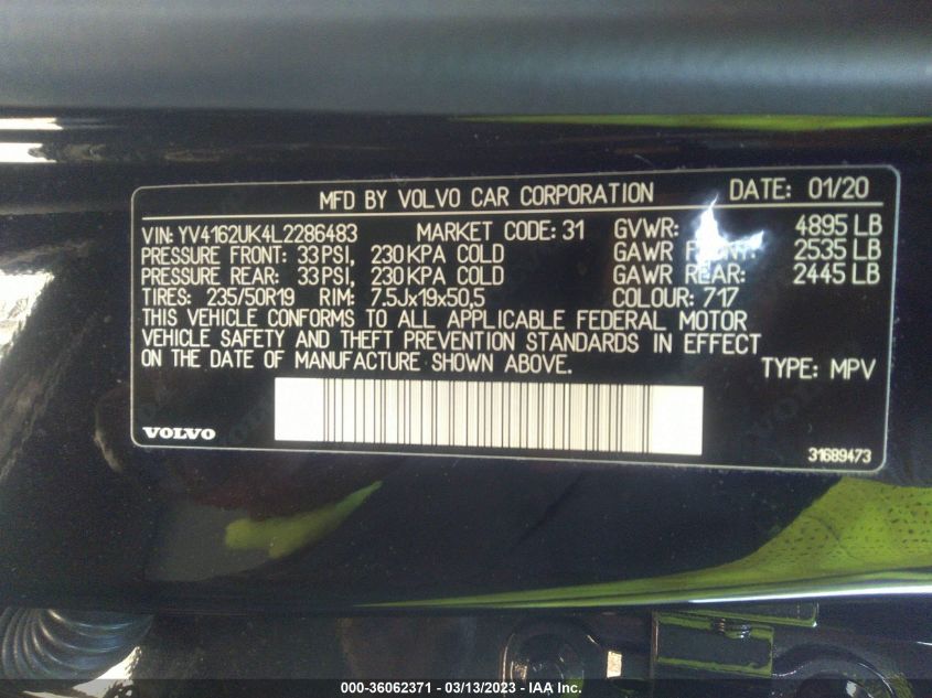 2020 VOLVO XC40 MOMENTUM YV4162UK4L2286483