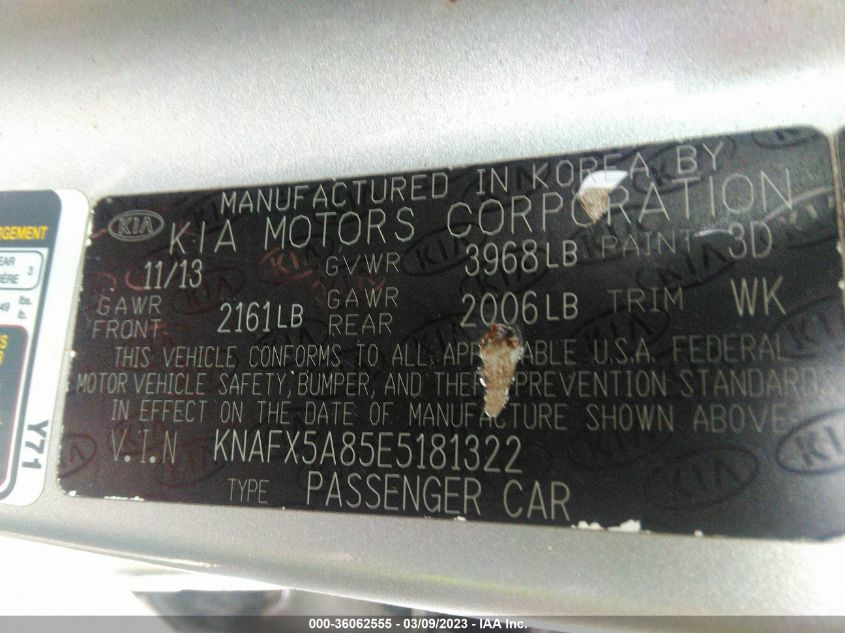 2014 KIA FORTE 5-DOOR EX - KNAFX5A85E5181322