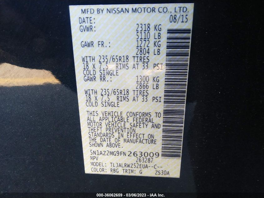 2015 NISSAN MURANO SL - 5N1AZ2MG9FN263009
