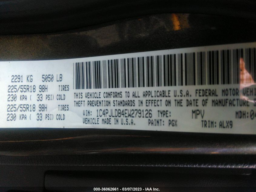 2014 JEEP CHEROKEE LIMITED - 1C4PJLDB4EW279126