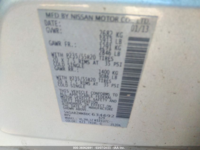 2013 NISSAN PATHFINDER PLATINUM - 5N1AR2MM8DC634692