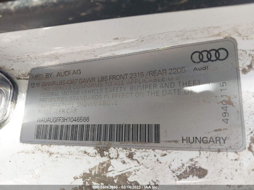 2017 AUDI A3 SEDAN PREMIUM - WAUAUGFF3H1046566
